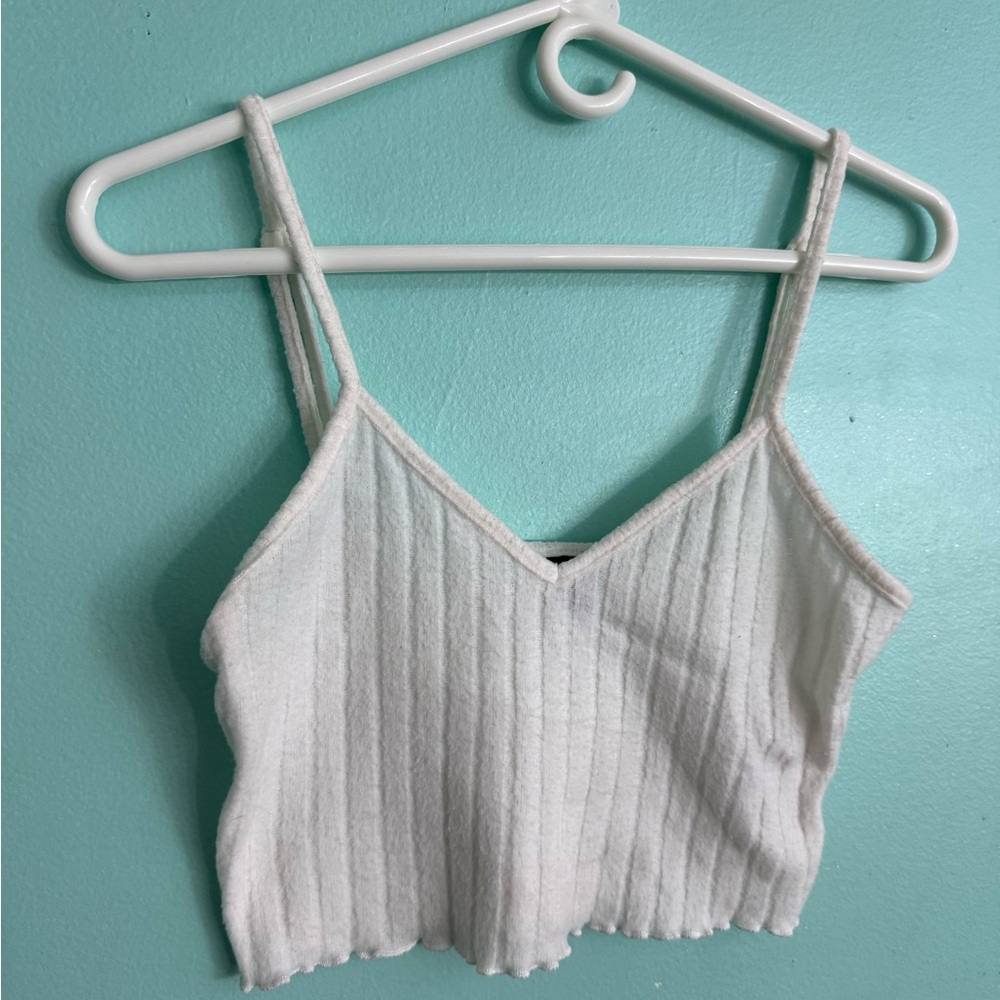 SHEIN Cream Ribbed Spaghetti Strap Crop Top